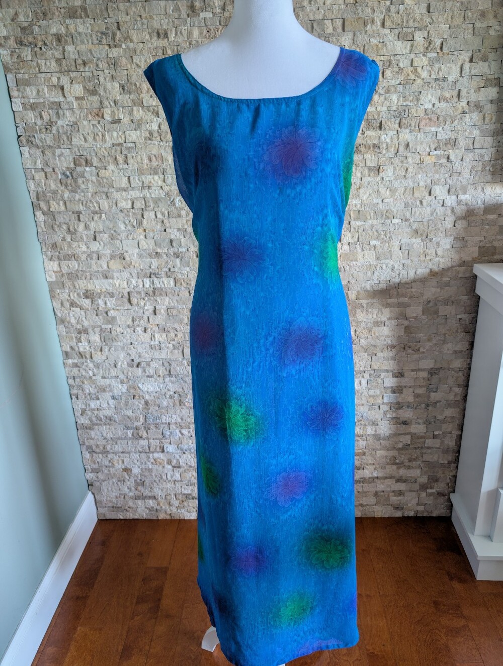 Rima Reversible Blue Tropical Maxi Dress Tie Back Beach Cover Up Boho Resortwear